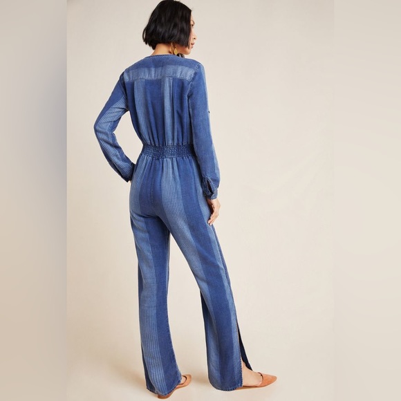 Anthropologie Cloth & Stone Laney Chambray Jumpsuit Striped Pants Jumpsuit XL - Picture 7 of 14